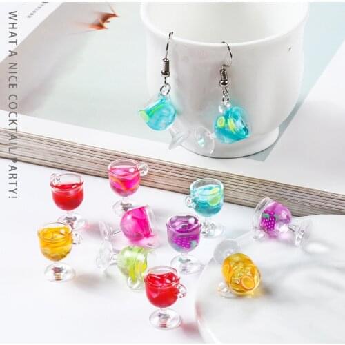 10pcs/pack Resin Fruit Cocktail Glass Charms Decoration for Earring Bracelets Phone DIY Keychain Jewlery Making