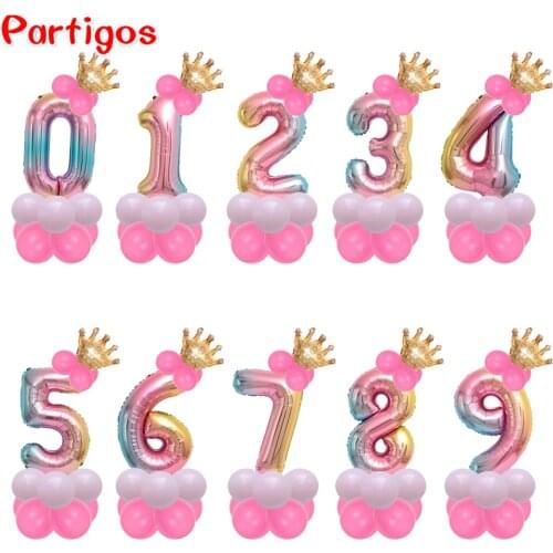 14pcs/Set 30'' Rainbow Number Balloon 1st Kids Birthday Baby Shower Globos Unicorn Party Foil Balloon Birthday Party Decorations