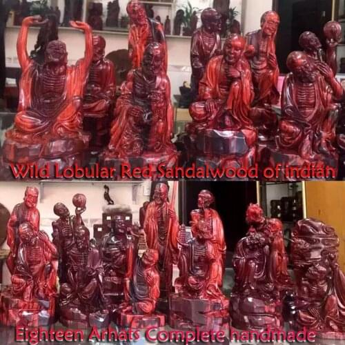 18pcs Eighteen Arhats Authentic Lobular Red Sandalwood of indian material complete handmade most worthy valuable wooden arts