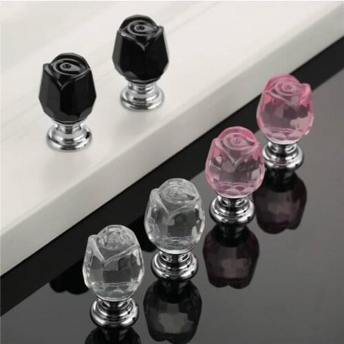 Crystal Glass Rose Door Knobs Drawer Handle For Furniture Door Handles Drawer Cabinet Hardware 20*33mm 2PCS