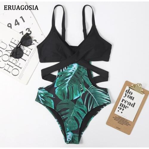 2021 New Leafy One Piece Swimsuit Women Push Up Bathing Suit Sexy V Neck Bodysuit Monokini Plus Size Beach Swimwear Biquini