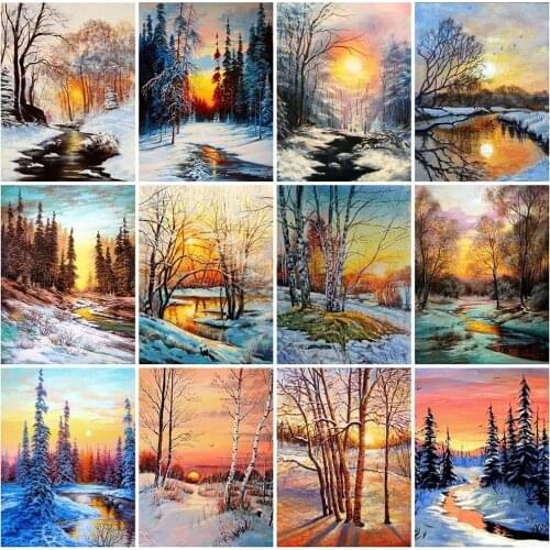 5D Diy Diamond Embroidery Winter Scenery Tree Diamond Painting Kit Landscape Picture Rhinestones Needlework Decor For Home Gift
