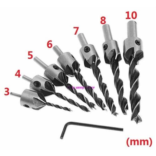 7pcs/Set 3,4,5,6,7,8,10mm HSS 5 Flute Countersink Dirll Bit Set Carpentry Reamer Woodworking Chamfer End Milling Brand New