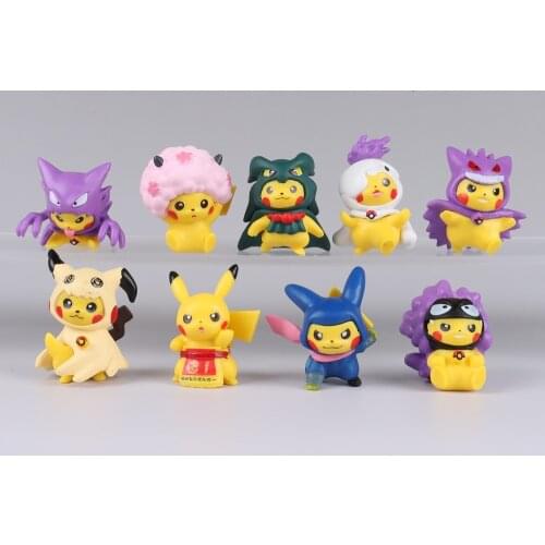 9Pcs/sets Pokemon figurenes doll Pikachu Gashapon Fashion Cross dress mini figure model 4-5CM kids birthday gift