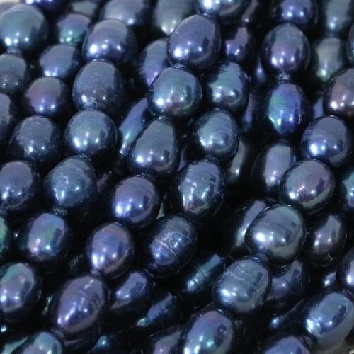 Classic black natural cultured 7-8mm rice pearl loose beads elegant women fit diy neckalce bracelet jewelry making 15inch B1371