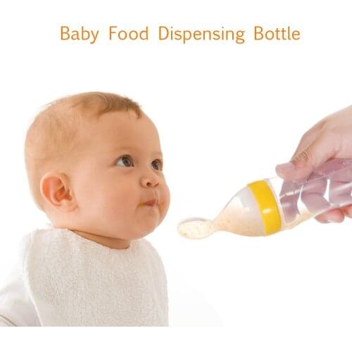 90ml/3oz Feeding Bottle Baby Food Dispensing Spoon Bottle Silicone Squeeze Feeder Juice Cereal Supplementary Food Feeding Bottle