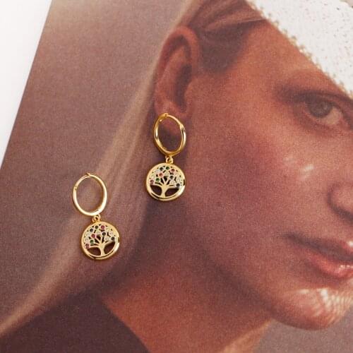 Pure Solid Sterling Silver 925 Elegant Dangle Earrings Women Set Colorful Stone Round Tree Charm Elegant Lady 925 Bijoux Gifts