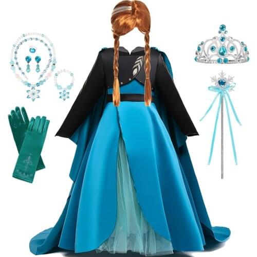 For 3-10 Years Anna Girls Princess Dress up Cosplay Frock Anna Elsa 2 Clothing with Cloak Snow Queen Party Gown Fancy Dress