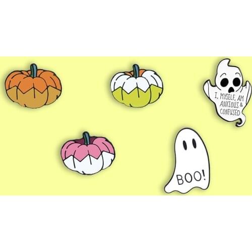 Halloween pumpkin cartoon alloy enamel brooch white ghost magic cat fun clothes lapel shirt badge good friend jewelry gift