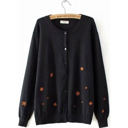 Plus size knitted wool women Cardigan coat 2018 floral Embroidered autumn ladies sweater female knitwear coat
