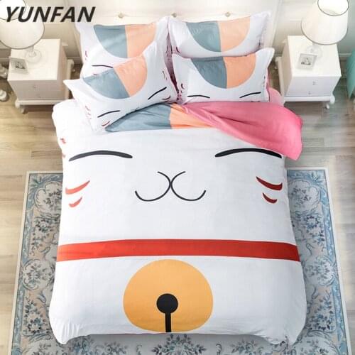 Catoon cat bedding Sets 3pcs soft Good quality Children white New style bedclothes duvet cover quilt cover pillow cases
