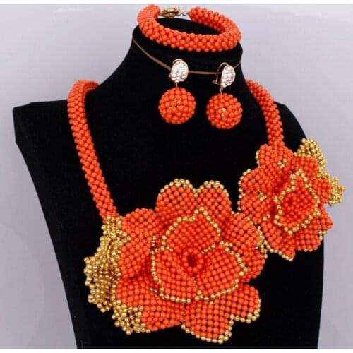 Beautiful Antique Set Braid Flowers African Jewelry Set Indian Orange and Gold Jewelry set Free Shipping 2018 Party Jewellery
