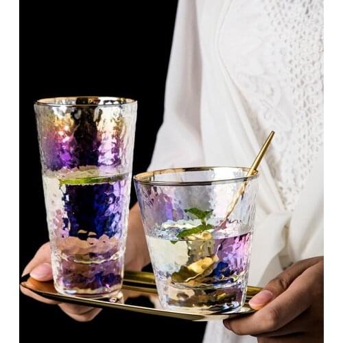 Creative Color Gold Rim Glass Mug Drink Beer Swig Cocktail Glasses Glass Cup for Gift