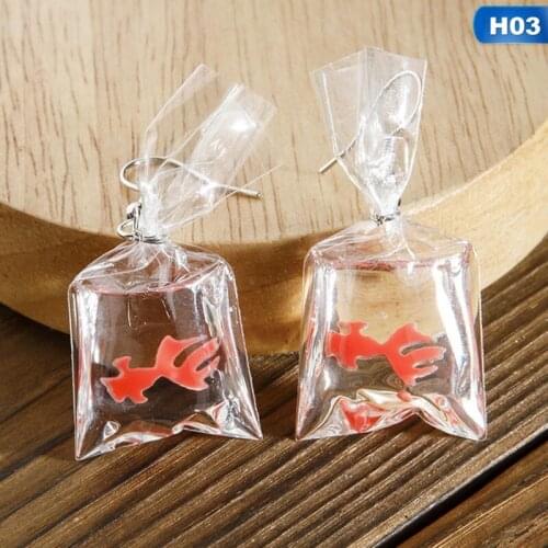 Creative Funny Hand-made Koi Fish Earrings Resin Transparent Water Bag Cute Little Goldfish Dangle Earing Jewelry Accessories