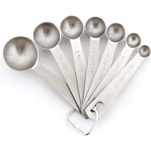 LUDA Chef Measuring Spoons, Heavy Duty Round Stainless Steel Metal, for Dry or Liquid - Set of 7