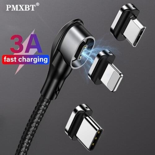 2m Magnetic Cable Micro USB Type C Charger Adapter Data Cord 90 Degree Elbow Fast Charger Led Lighting For iPhone Samsung Xiaomi