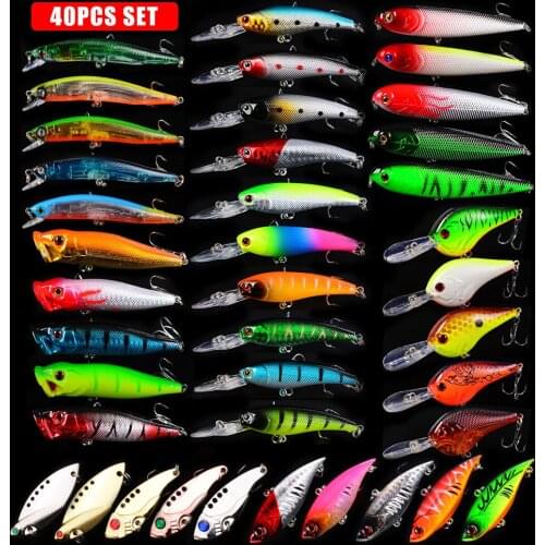 40pcs/lot Mixed Fishing Lure Kit Set Minnow Trolling Artificial Bait Wobbler Carp Tackle Crankbaits Swimbait Hard Baits Spiners