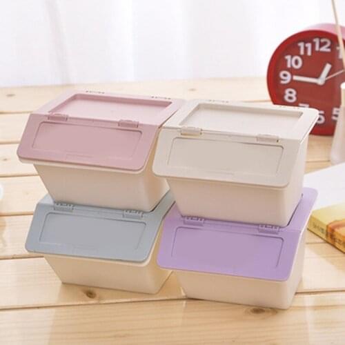 Desktop Plastic Storage Box Stationery Holder School Office Supplies Storage Box with Cover Stackable SCIE999