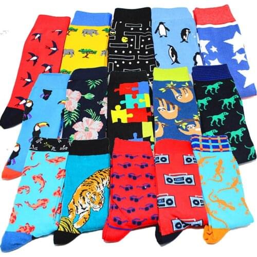 Harajuku Socks high quality animal cartoon dog Pattern Long Tube Happy Men Socks Novelty Skateboard Crew Casual Crazy Socks