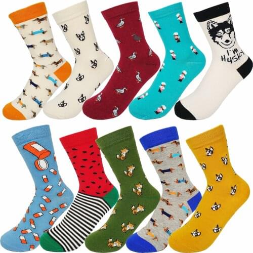 New fashion women men colorful dog cotton socks Spring couple lover Casual Pill Fox neutral red sock Hot