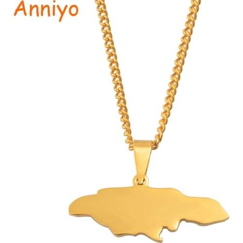 Anniyo Jamaica Map Pendant Necklaces for Women Girls Stainless Steel Jewellery Gold Color Jamaican Jewelry #063921