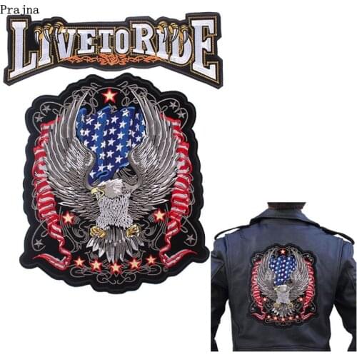 Prajna American Punk Eagle Paw Live To Ride Patches Embroidery Patches For Clothing Biker Rock Motorcycle Iron On Large Patches