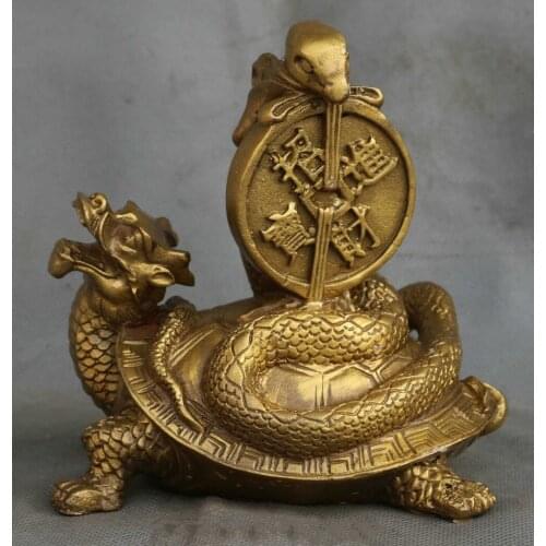 Details about 5" China Bronze Dragon Tortoise Turtle Snake Cion Money Wealth Auspicious Statue