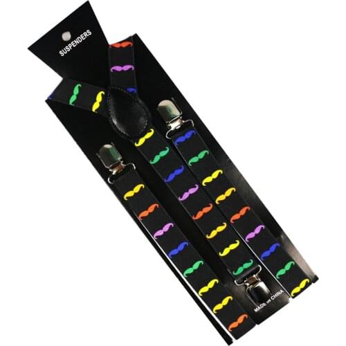 Winfox Fashion Black Beard Print Adjustable Suspender For Women Mens Clip-on Y-Back Braces Elastic Suspenders