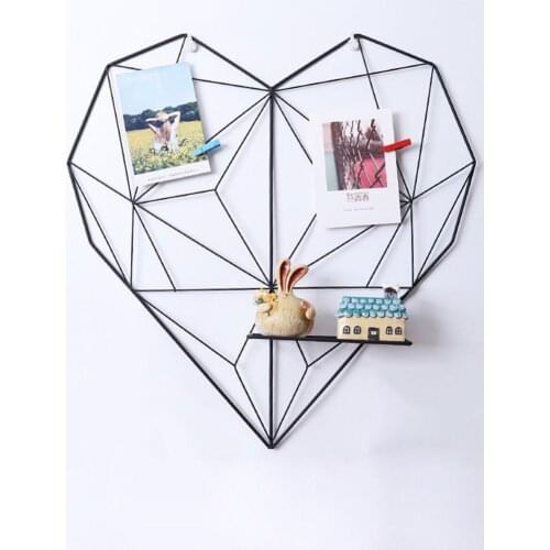 Home Cafe Heart Wall Hanging Shelf Clips Cords Photos Storage Rack Shelf Holder Decor Useful