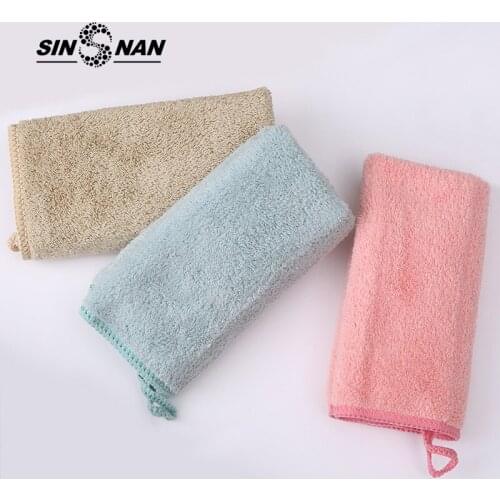 SINSNAN 30X30cm Microfiber Warp Coral Fleece Hangable Towel Superabsorbent Kitchen Towels Baby Childrens Hanging Hand Towel