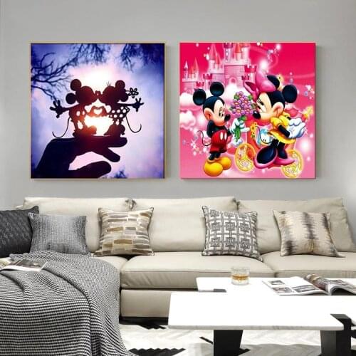 Disney Mickey Love Kiss Cartoon Posters Cute Mickey Minnie Canvas Paintings and Prints Wall Art Pictures for Kid Room Home Decor