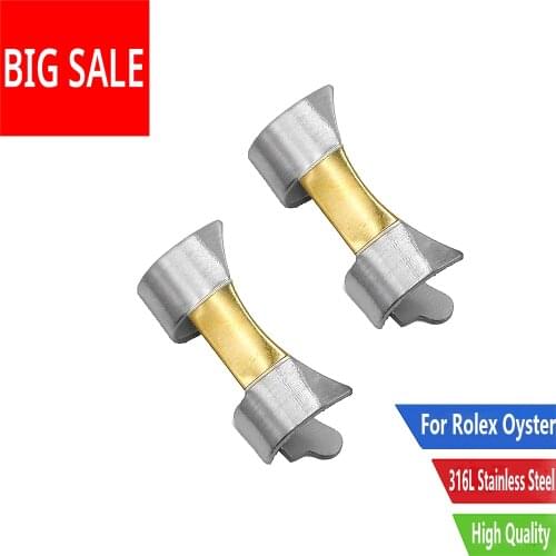 CARLYWET 19 20mm Stainless Steel Silver Gold Watch Band Bracelet Middle polished Curved end Watch Parts 2pcs for Rolex Oyster