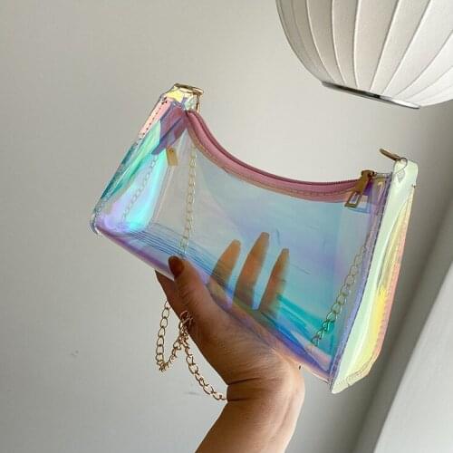 New Summer Transparent Laser Shoulder Bag Female Jelly Bag Clear Tote Hologram Handbag Waterproof Crossbody Bags Coin Purses sac