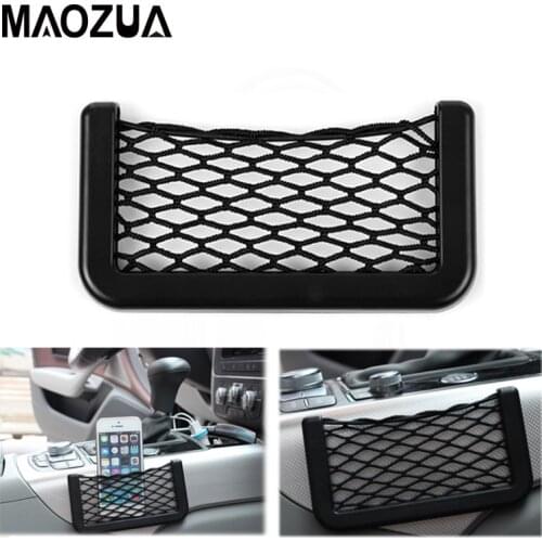 Universal Auto Seat Side Back Storage Car Net Bag Phone Holder Pocket Rear Cargo Trunk Organizer Black Elastic Flexible Mesh