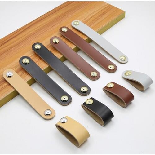 High-quality Leather Brown Cabinet Door Handle Modern Wardrobe Drawer Knob Home Furniture Decoration Anti-collision Black