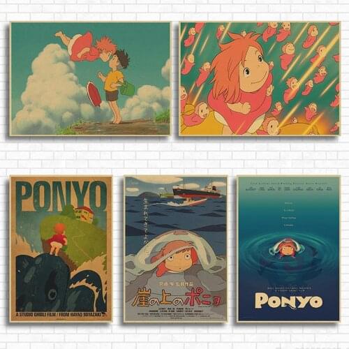 WTQ Canvas Painting Retro Posters Ponyo on The Cliff Hayao Miyazaki Poster Wall Decor Wall Art Picture Room Decor Home Decor