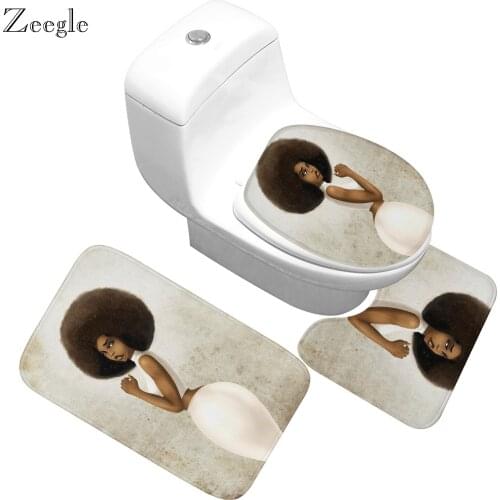 Zeegle Africa Woman Bath Mats Set 3Pcs Rug Toilet Mat Lid Cover Anti-slip Absorbent Bathroom Rug Set