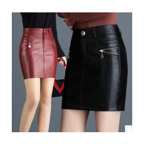 2020 New Arrival Womens Black/Red Package Hip Mini Skirts Spring Pu Leather Large Size Leather Skirts M/5Xl Female Saias J2668