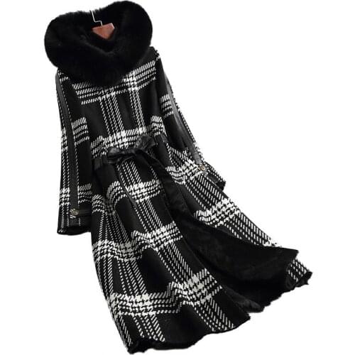 Winter Jacket Women Real Fur Liner Fox Fur Collar Hooded Real Wool Coat Female Thick Warm Coat