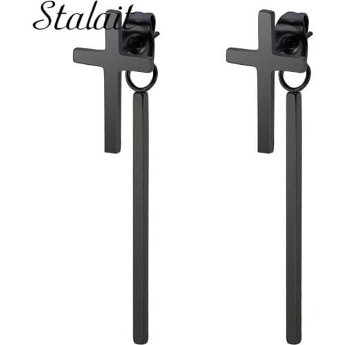 Punk Cross Strip Earrings Stainless Steel Titanium Steel Small Metal Metal Chain Earrings Black Earrings Women