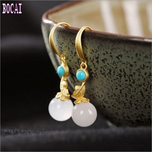 S925 sterling silver jewelry inlaid with natural stones earrings temperament retro personality womens fashion silver earrings