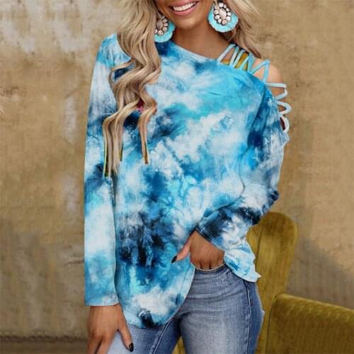 2021 Tops Women Spring And Summer Tie-dye Printed Long-Sleeved Tees Off-The-Shoulder Sexy Casual Loose T-Shirt One Piece Blouse