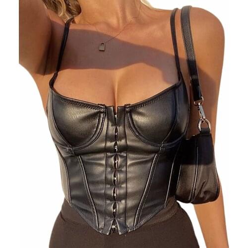 Womens Sexy Leather Corset Low-cut Bustier Sling Top for Vacation Dating Party Travelling Photography