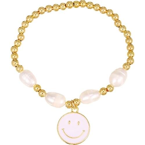 ZHINI 9 Color Smiley Face Pendant Bangle Bracelets for Women Fashion Imitation Pearls Handmade Bracelet Wedding Jewelry pulseras