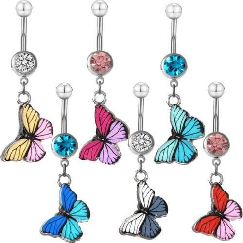 1PC Cute Butterfly Belly Rings Colorful Animal Navel Bars Dangle Piercing Ombligo for Woman Gift