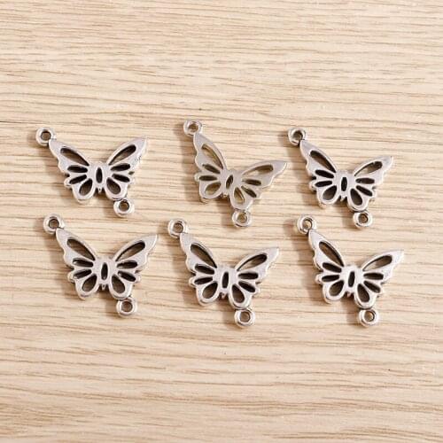 20pcs 20*16mm Cute Silver Color Butterfly Charms Connectors for Bracelets Necklaces DIY Handmade Craft Jewelry Findings Making