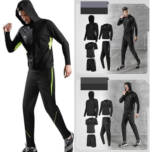 5pcs Mens Workout Clothes Outfit Fitness Apparel Gym Outdoor Running Compression Pants Shirt Top Long Sleeve Jackets WH