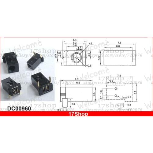 500PCS 2PIN 2.0mm X 0.5 MM socket jack DC Female DC-096A FOR Charger Power Plug