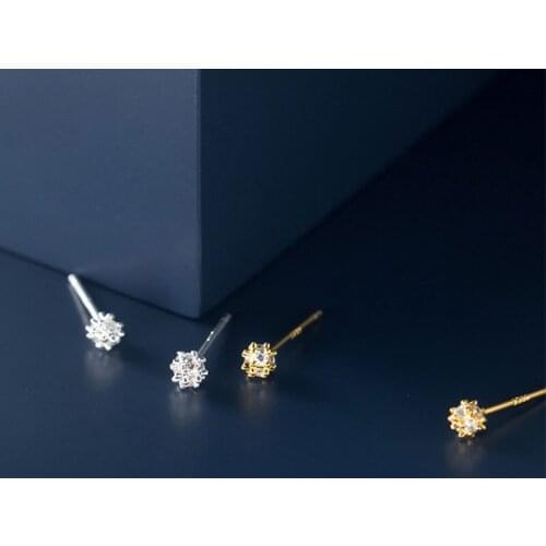 AIFENAO Real 925 Sterling Silver Zircon Small Round Ball Stud Earrings for Women Korean Fashion Jewelry Girls Gifts Wholesale