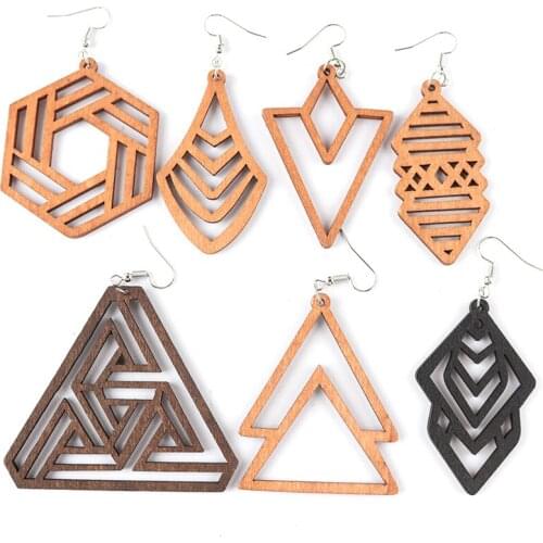 Free shipping!2022 Simple Laser Cut African Drop Wooden Earrings